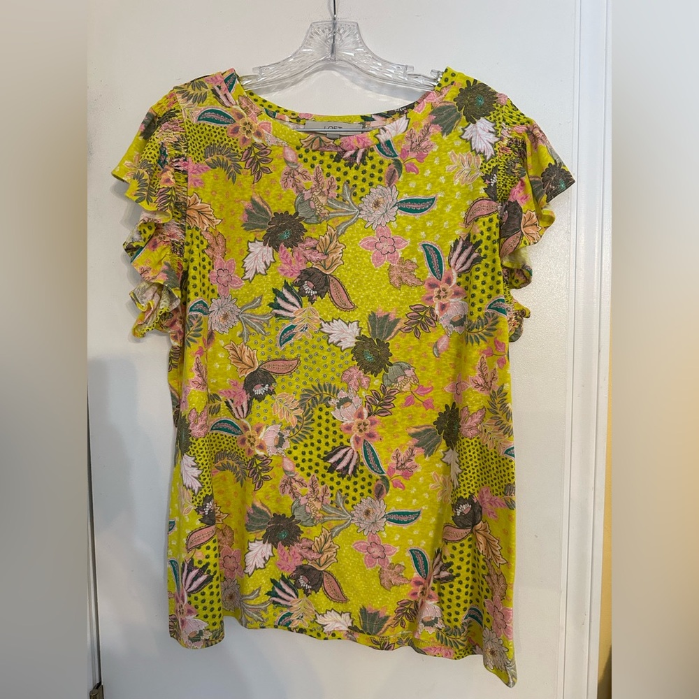 LOFT Floral Ruffle Sleeve Tee XXL